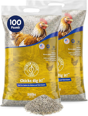 Premium Chicken Sand 50 lbs (2-Pack) – Dust-Free, Odor-Control Bedding for Chicken Coops, Nesting Boxes, and Runs – Natural Poultry Litter, 100 lbs Total