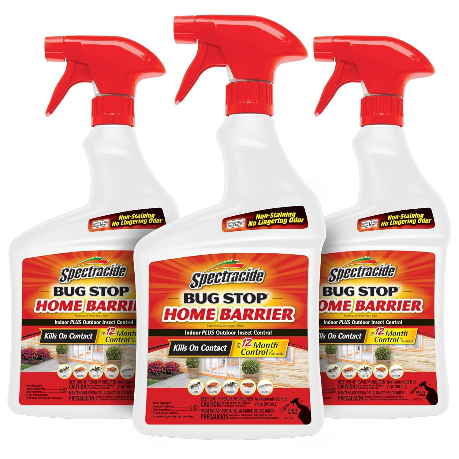 Spectracide Bug Stop Home Barrier 32 Oz, Ready-to-Use Spray, 3 Pack