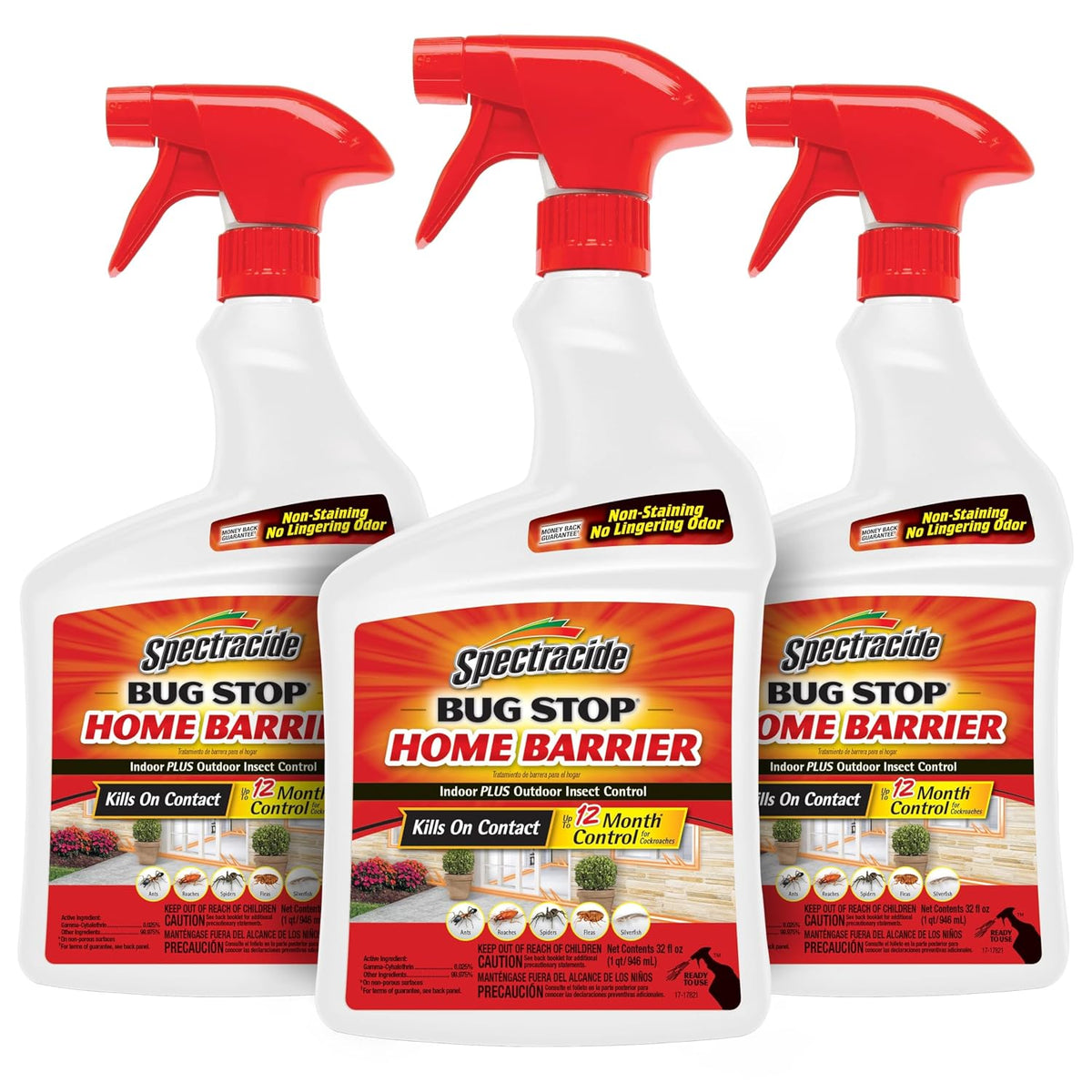 Spectracide Bug Stop Home Barrier 32 Oz, Ready-to-Use Spray, 3 Pack