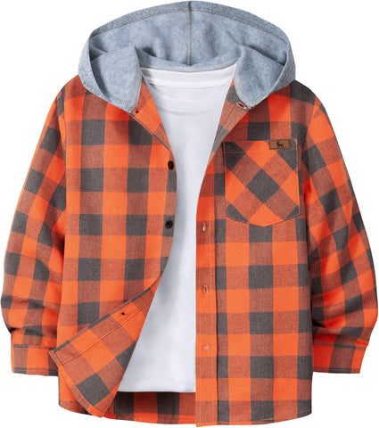 Boys Flannel Shirts Kids Plaid Hoodie for 6-15 Years