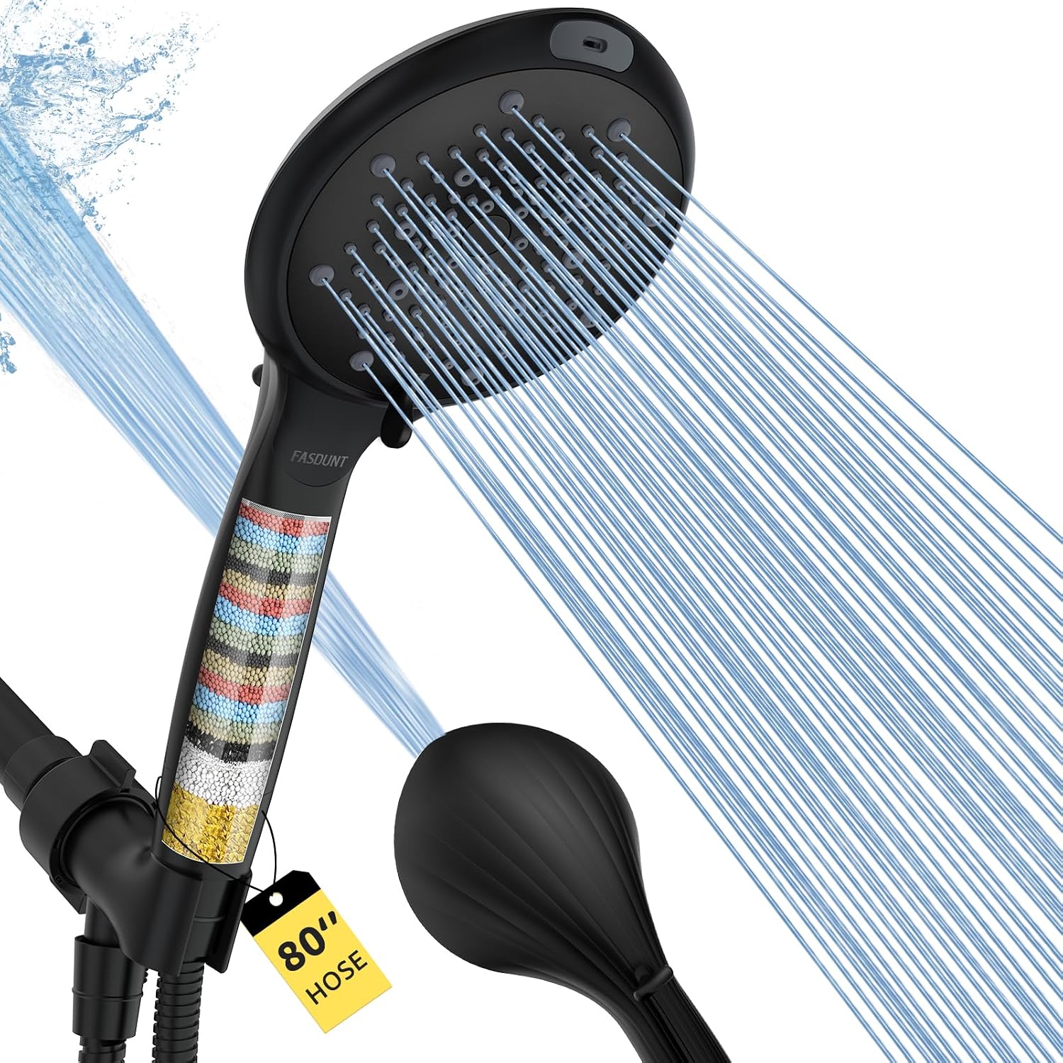 FASDUNT Filtered Shower Head with Handheld, High Pressure 8 Sprays, Black