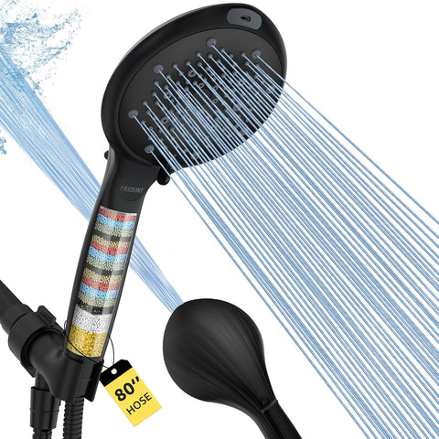 FASDUNT Filtered Shower Head with Handheld, High Pressure 8 Sprays, Black