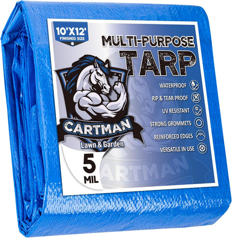 CARTMAN 10x12Ft Multipurpose Waterproof Poly Tarp Cover 5 Mil, Blue