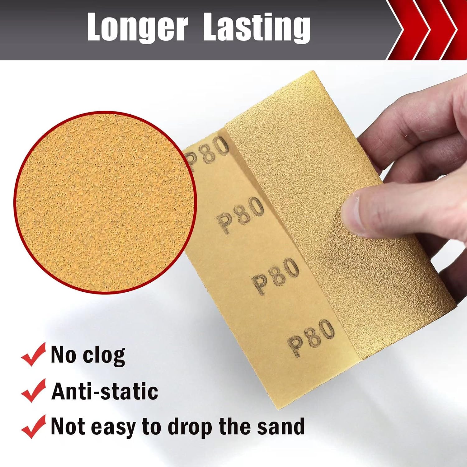 BOSHCRAFT 50 Pcs 1/4 Sheet Sand Paper 5.5" x 4.5" – 80/150/320/400 Grit 8 Sheets Each, 120/220 Grit 9 Sheets Each, Premium Aluminum Oxide Sandpaper Assortment for Wood Metal Automotive Palm Sanders
