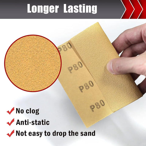 BOSHCRAFT 50 Pcs 1/4 Sheet Sand Paper 5.5" x 4.5" – 80/150/320/400 Grit 8 Sheets Each, 120/220 Grit 9 Sheets Each, Premium Aluminum Oxide Sandpaper Assortment for Wood Metal Automotive Palm Sanders