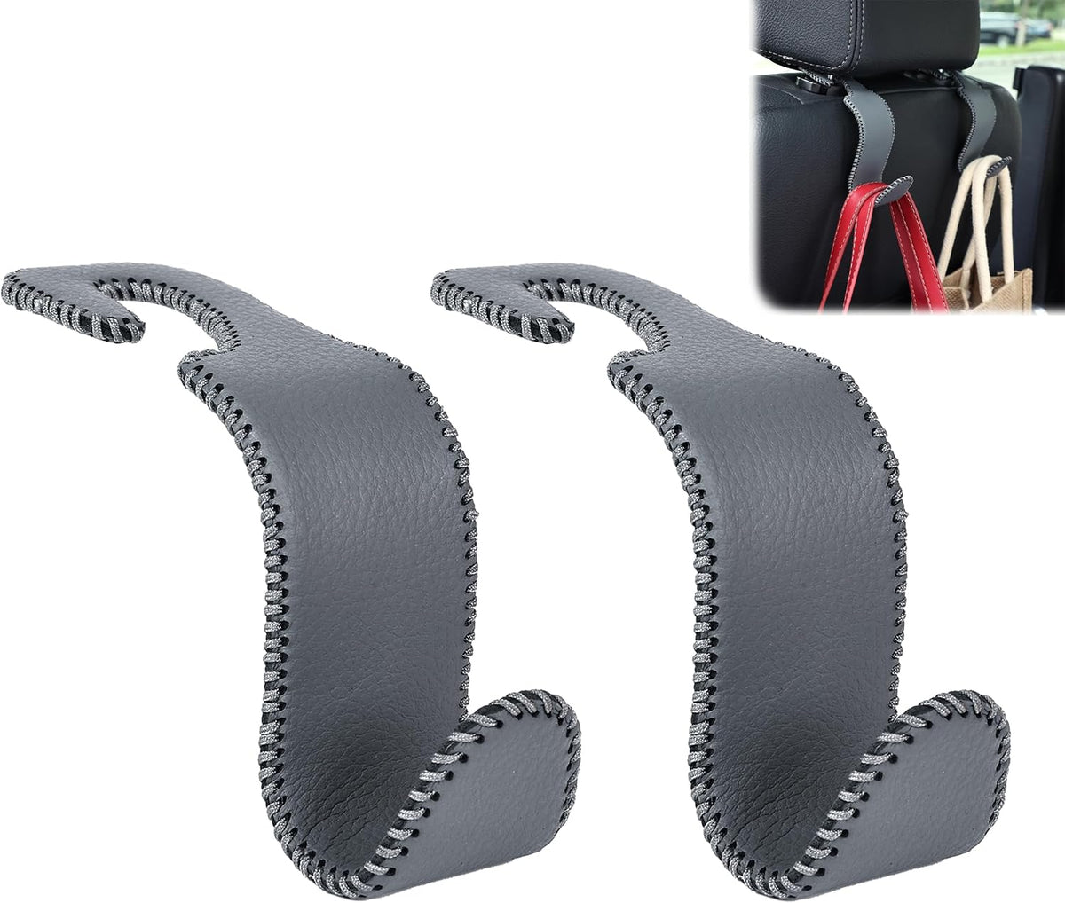 Car Seat Headrest Hook 55lb Heavy Duty Metal Hanger with Leather for Bags