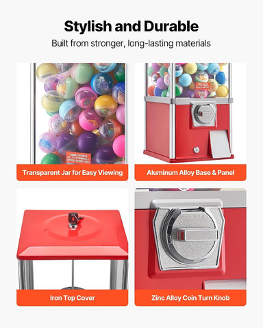 VEVOR Gumball Machine, 21 inch Candy Vending Machine Dispenser, 25-Cent Vending Machines for Shopping Malls, Supermarkets, Amusement Parks, Arcades, Holds Up to 180 1.77 inch Spherical Candies