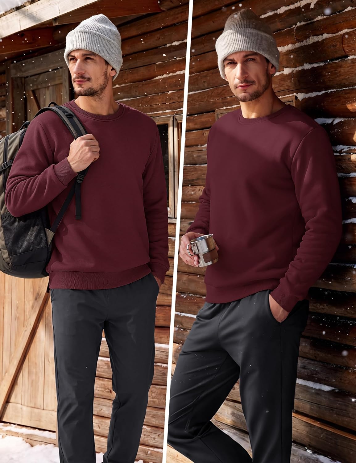 TACVASEN Men's Crewneck Sweatshirt Warm Sherpa Lined Thermal Sweatshirts Heavyweight Long Sleeve Winter Fleece Pullover Shirt