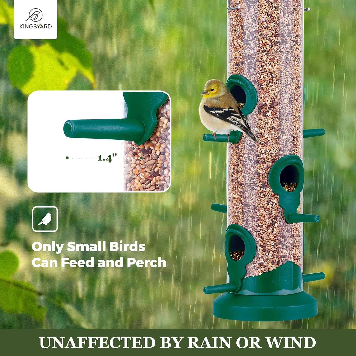 Kingsyard 2 Pack Tube Bird Feeders for Outdoors Hanging, Premium Hard Plastic Bird Feeder with 6 Feeding Ports, Weatherproof & Steel Hanger, Attracting for Wild Birds (Green)
