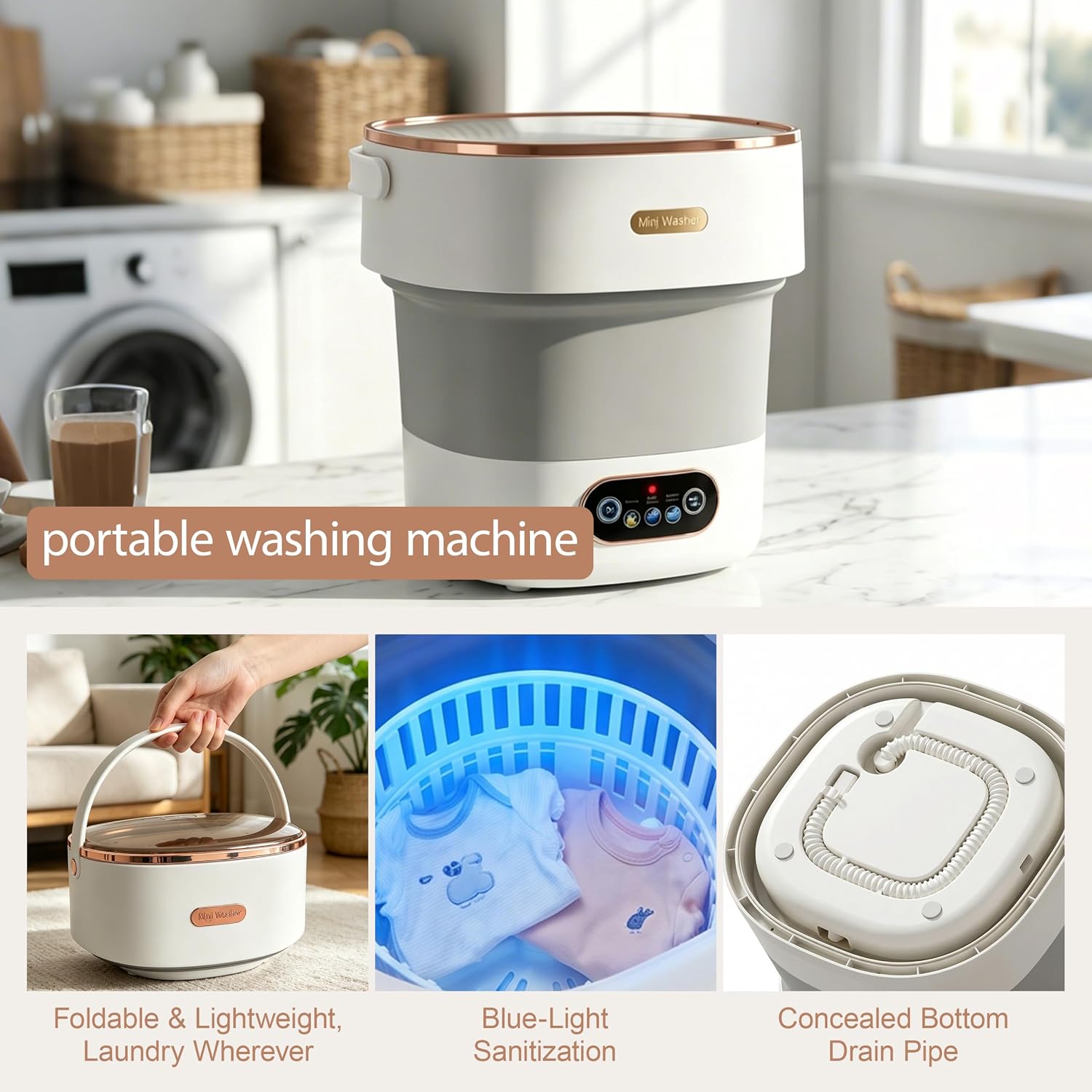 Portable Washer 16L Foldable, Travel Mini Washing Machine with Spin
