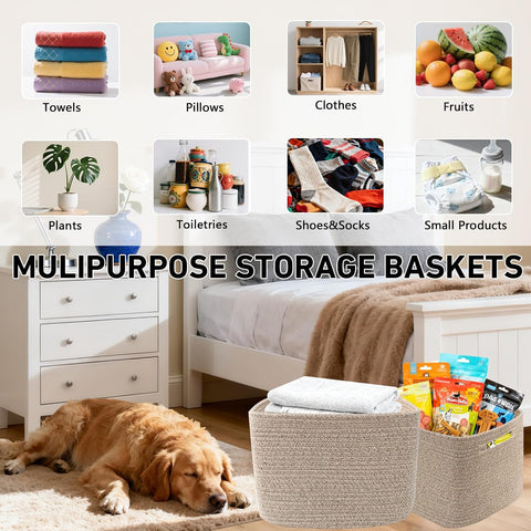3 Pack Woven Baskets,Storage Baskets for Shelves with Handles