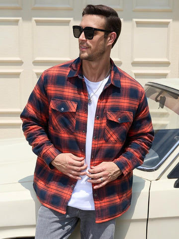 TACVASEN Men's Flannel Shirt Quilted Lined Theraml Winter Coat Button Down Insulated Flannel Shirts Jacket
