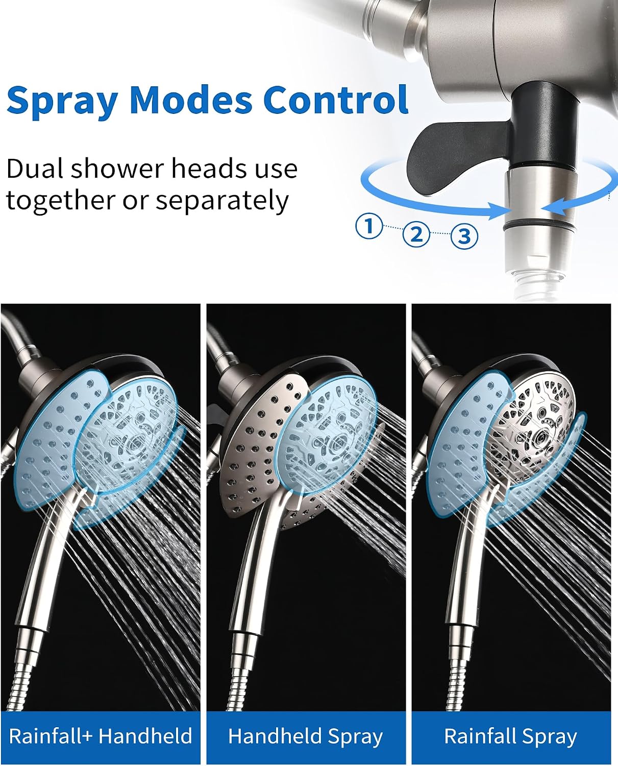 INAVAMZ 2 in 1 Shower Head with Handheld Combo High Pressure Nickel 2.5 GPM