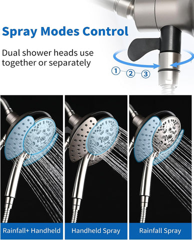 INAVAMZ 2 in 1 Shower Head with Handheld Combo High Pressure Nickel 2.5 GPM