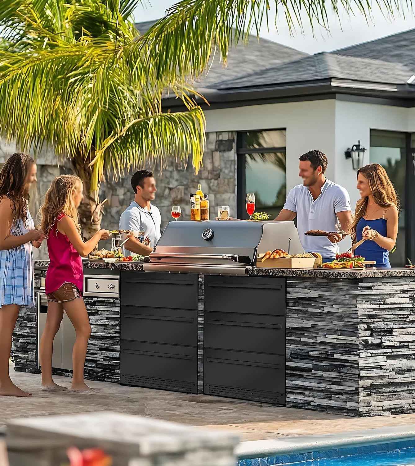 3-Tier Drawer Beverage Refrigerator,Undercounter & Built-in Beverage Fridge Hold 180 Can, 24 inch Waterproof Outdoor Freestanding Beverage Cooler for Home & Commercial Use (Black)