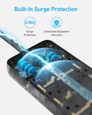 Anker Power Strip with 3 USB Ports，Surge Protector (2100J-10ft)，12 Outlets with 2 USB A Ports and 1 USB C Port,Works with iPhone 15/15 Plus/15 Pro/15 Pro Max,for Home,Office, TUV Listed