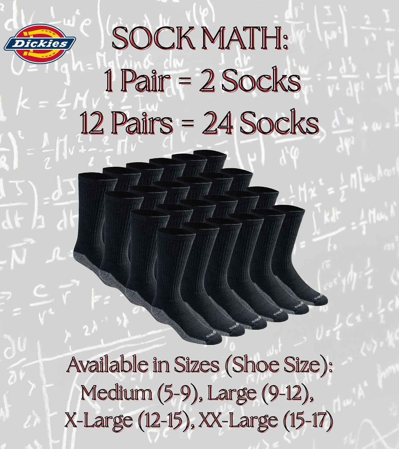 Dickies Men's Dri-tech Original Moisture Control Crew Socks, Available in M-xxl (6, 12, 18 Pairs)
