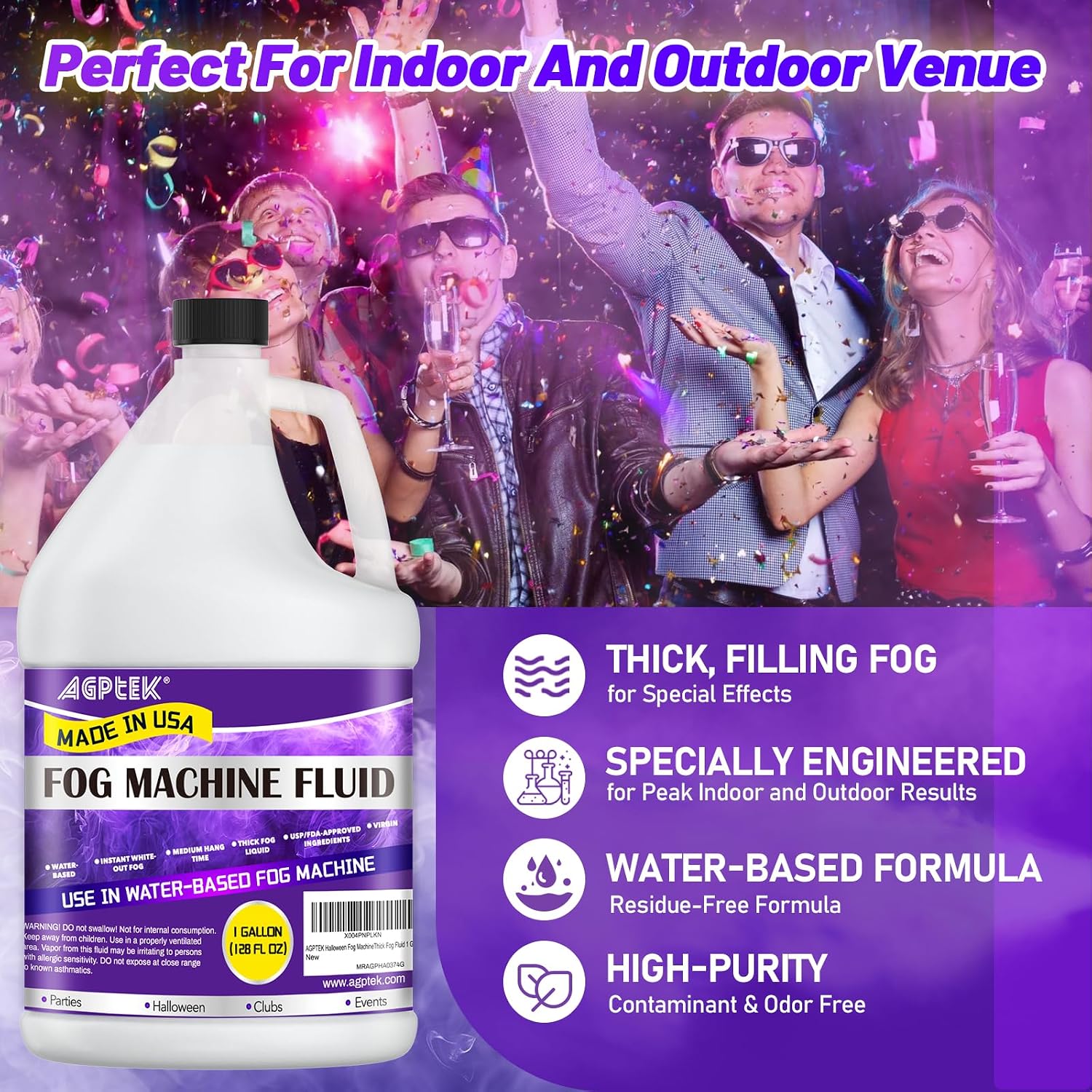 AGPTEK 1Gal Fog Machine Liquid, Water-Based Fog Juice for 400-1500W Foggers