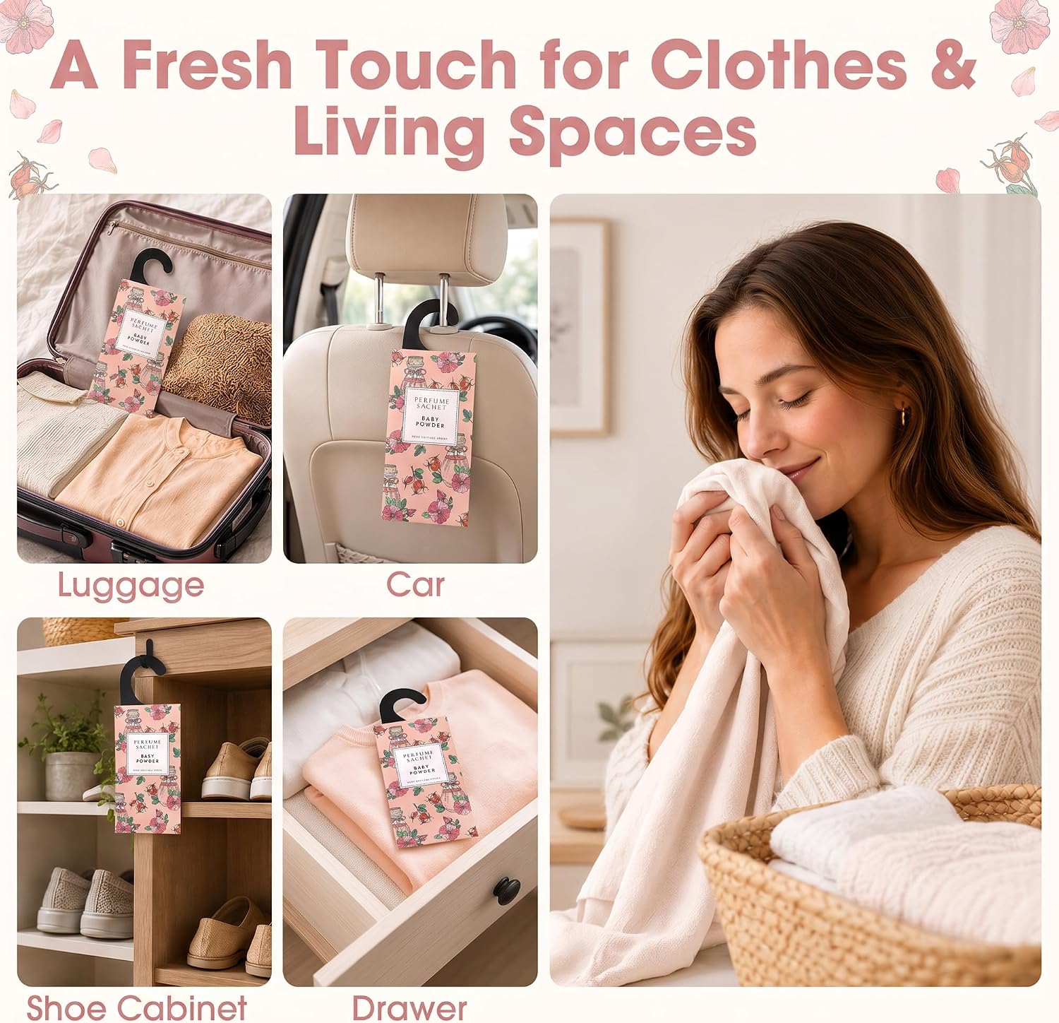 Large 12 Packs Baby Powder Hanging Scented Sachets Long-Lasting Closet Deodorizer Air Freshener Fabric Refresher Odor Eliminator for Drawer Home Fragrance Gift Set