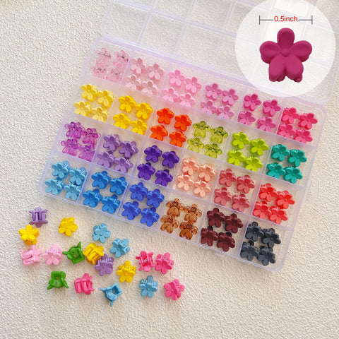 EleMirsa 96pcs Baby Girl Hair Clips - 24 Multicolors Mini Flower Claw Clips in Organizer Box