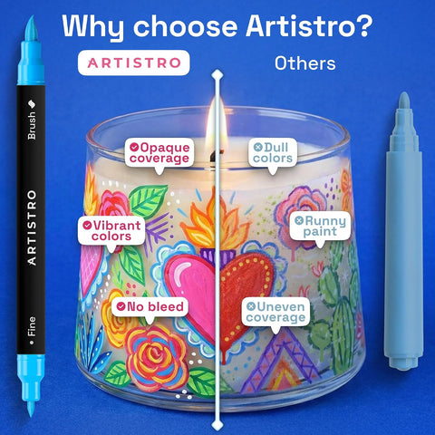 ARTISTRO 24 Glass Acrylic Paint Marker Pens - Glass Painting Kit