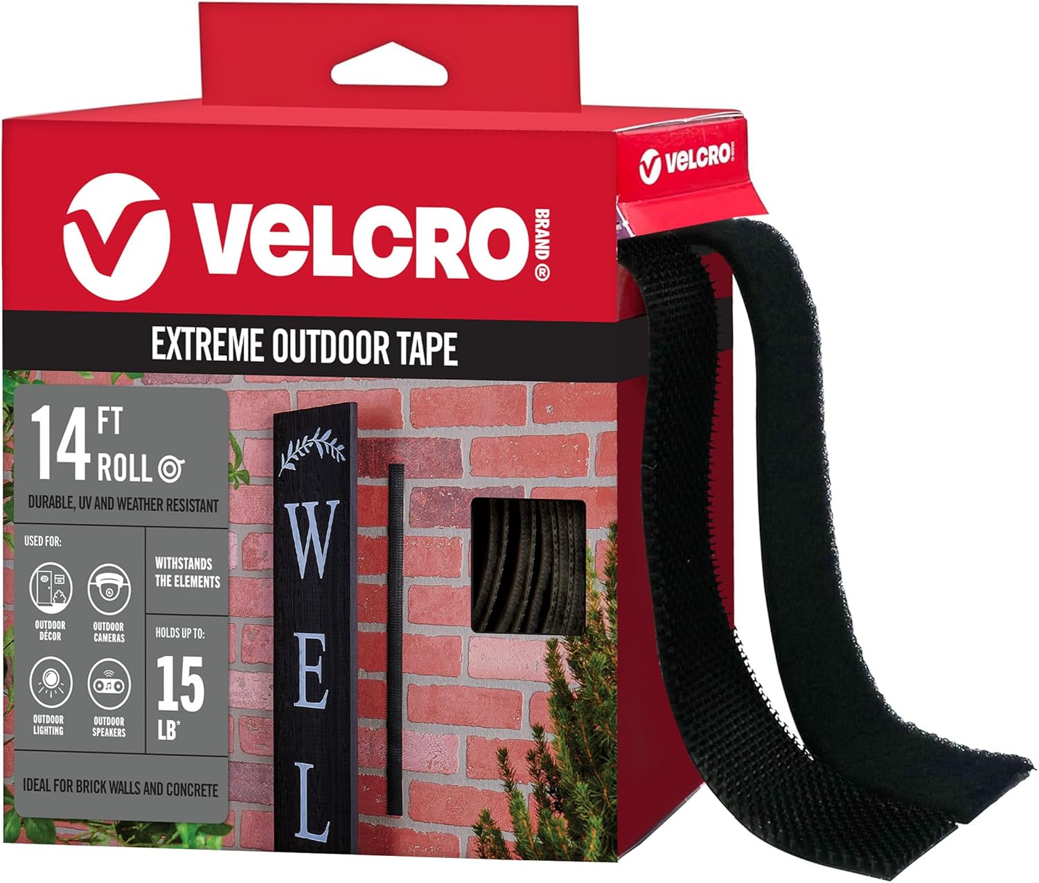 VELCRO Brand Extreme Outdoor Mounting Tape, Holds Up to 15 Lbs, 14ft Roll
