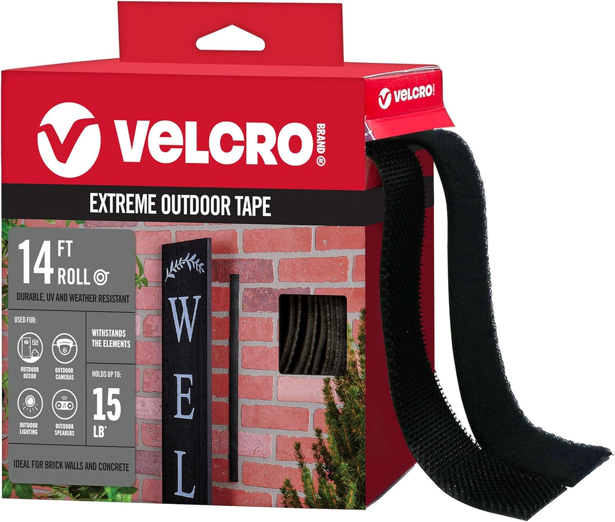VELCRO Brand Extreme Outdoor Mounting Tape, Holds Up to 15 Lbs, 14ft Roll