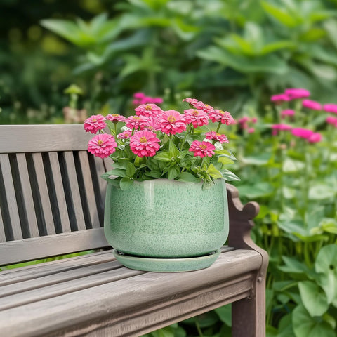 G EPGardening Ceramic Plant Pot - 7 Inch Ceramic Planter, Green