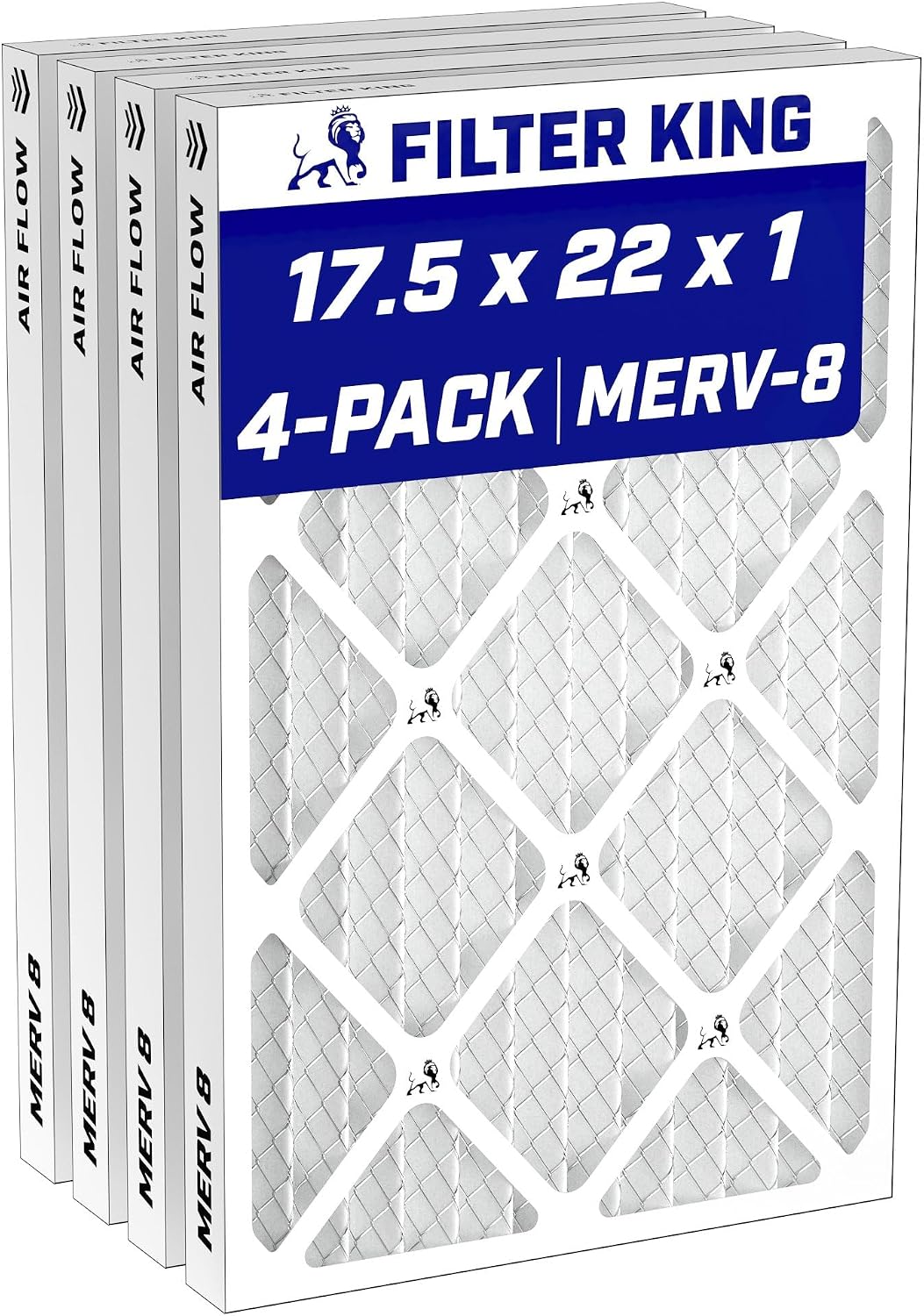 Filter King 17.5x22x1 Air Filter MERV 8, AC Furnace Filters (4-Pack)