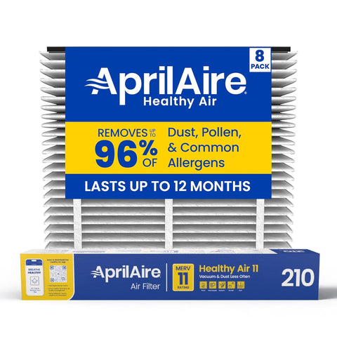 Genuine AprilAire 210 Replacement Filter for AprilAire Whole-House Air Purifiers - MERV 11, Clean Air & Dust, 20x25x4 Air Filter (Pack of 8)