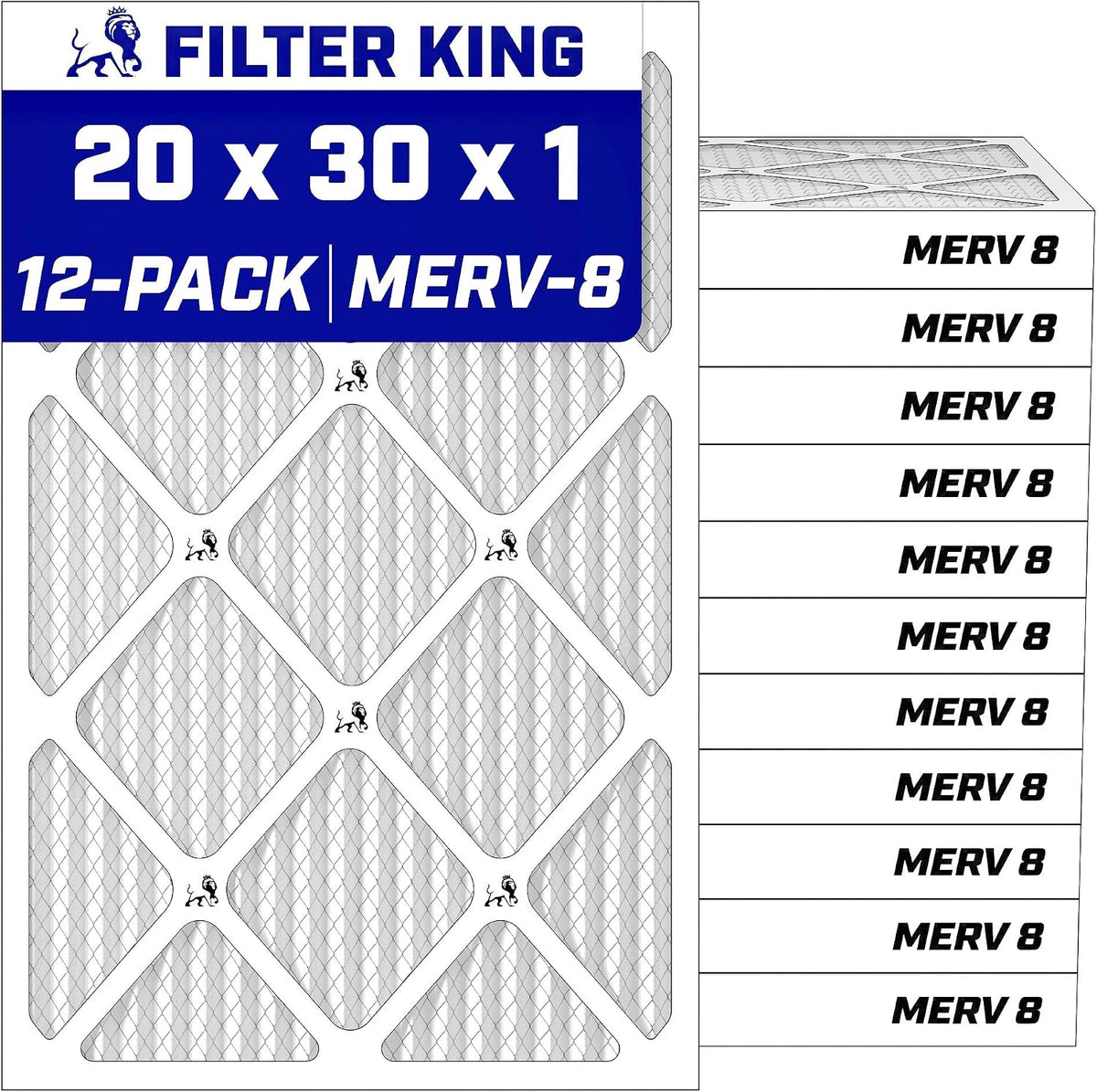 Filter King 20x30x1 Air Filter MERV 8, AC Furnace Filters (12-Pack)