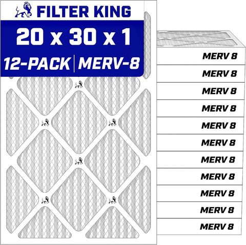 Filter King 20x30x1 Air Filter MERV 8, AC Furnace Filters (12-Pack)