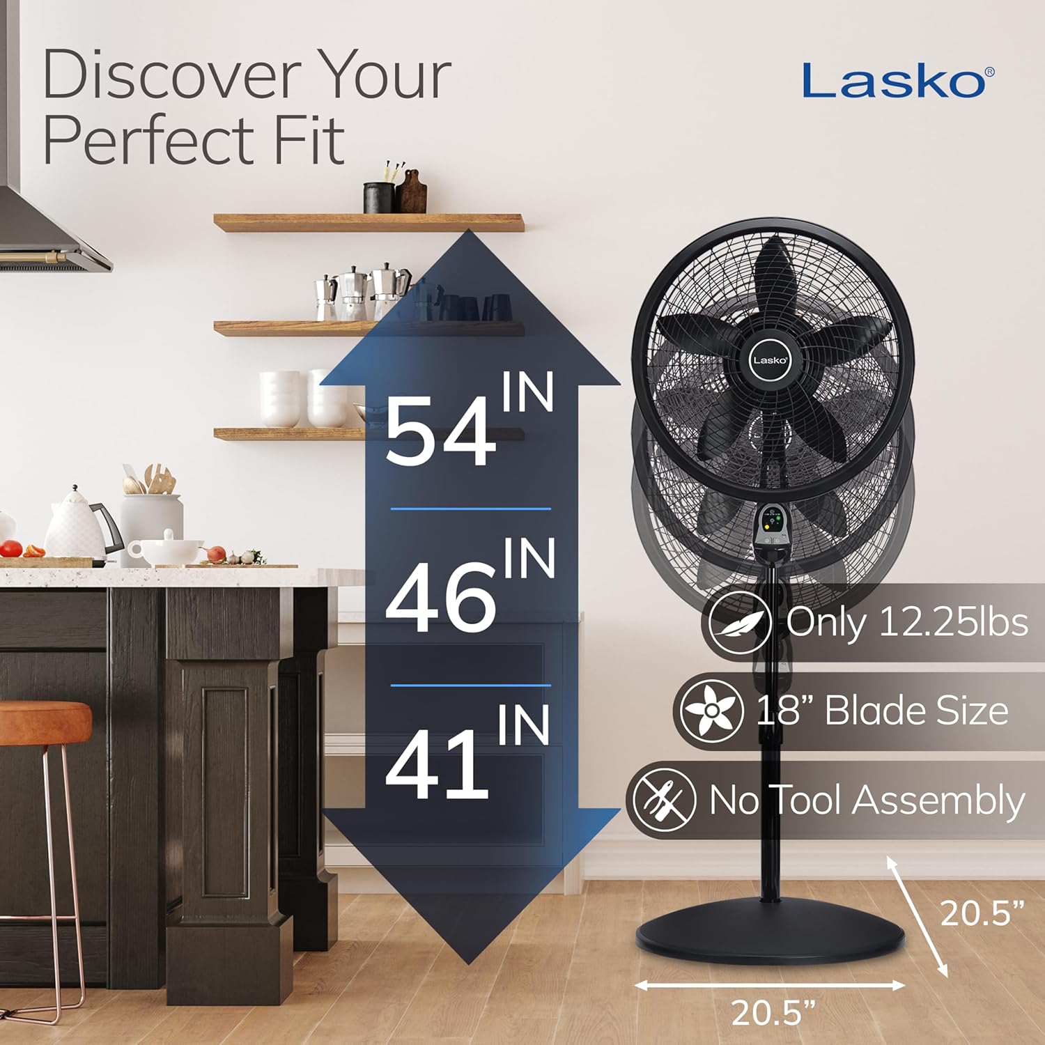 Lasko Cyclone Oscillating Pedestal Fan - Adjustable to 54" - 1843 - Black