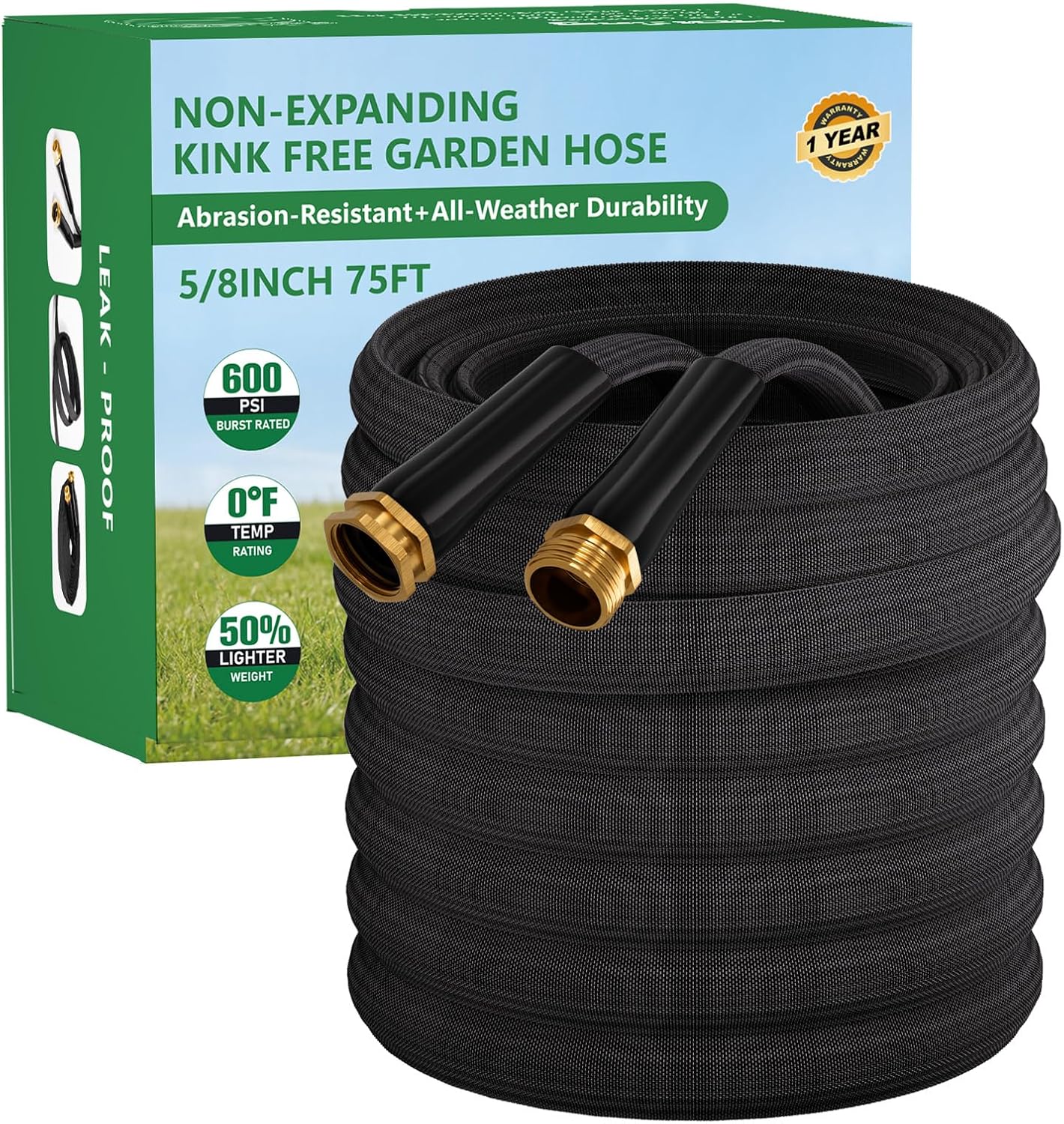 Garden Hose 25FT, Non-Expanding Water Hose Ultra Lightweight