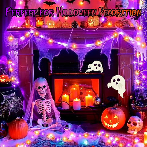 FairyGlim Halloween String Lights Plug in,33FT 100 LED String Lights with 8 Modes & Timer, Halloween Decorations for Party Carnival Supplies, Outdoor Indoor Yard Garden Decor, Purple & Orange