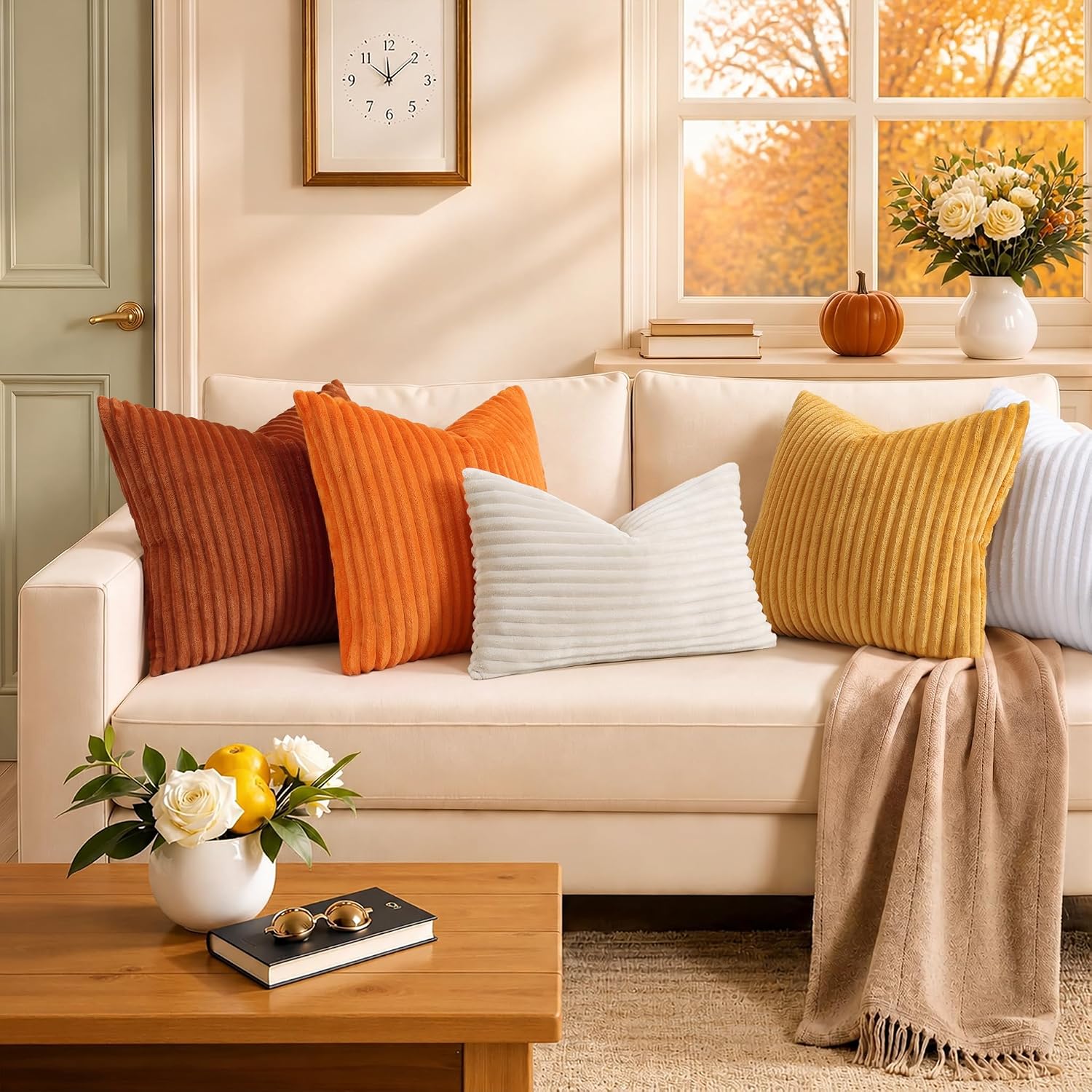 Simmore Fall Soft Rust Flannel Throw Pillow Covers 16X16 Set of 2