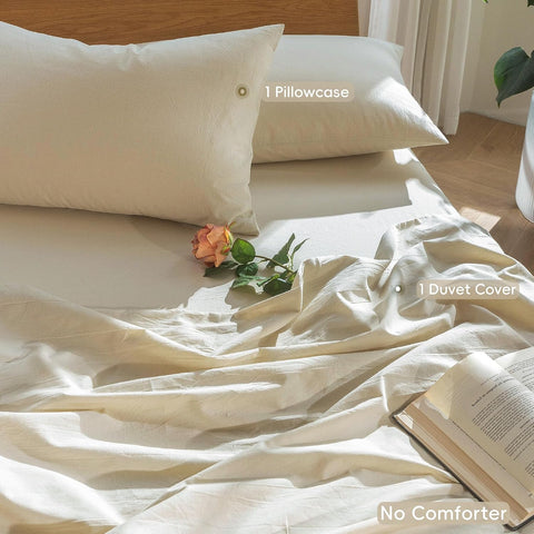 MooMee Duvet Cover Set 100% Washed Cotton Linen Like Twin