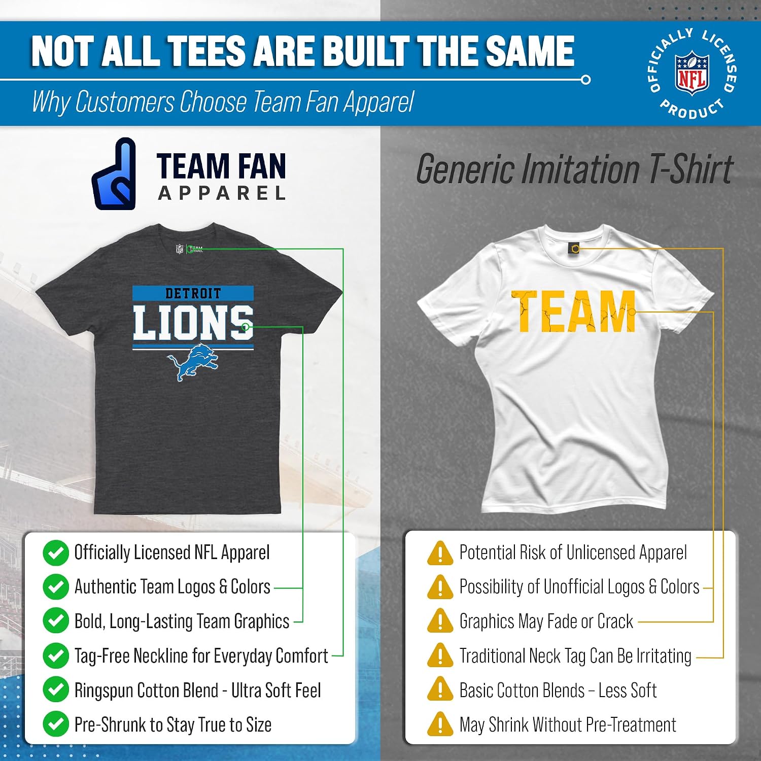 NFL Charcoal T-Shirt for Men and Women - Cotton Blend Tagless Tee