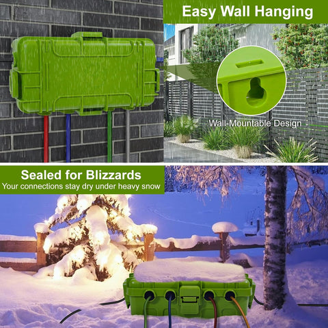 [2 Pack] Outdoor Electrical Box Waterproof, OUTDSPLY Medium Outdoor Electrical Box (11.6x5.2x4.1 inch)w/ 6 Cable Entry, Weatherproof Connection Box for Power Strip, Plug, Timer, Holiday Lights, Green