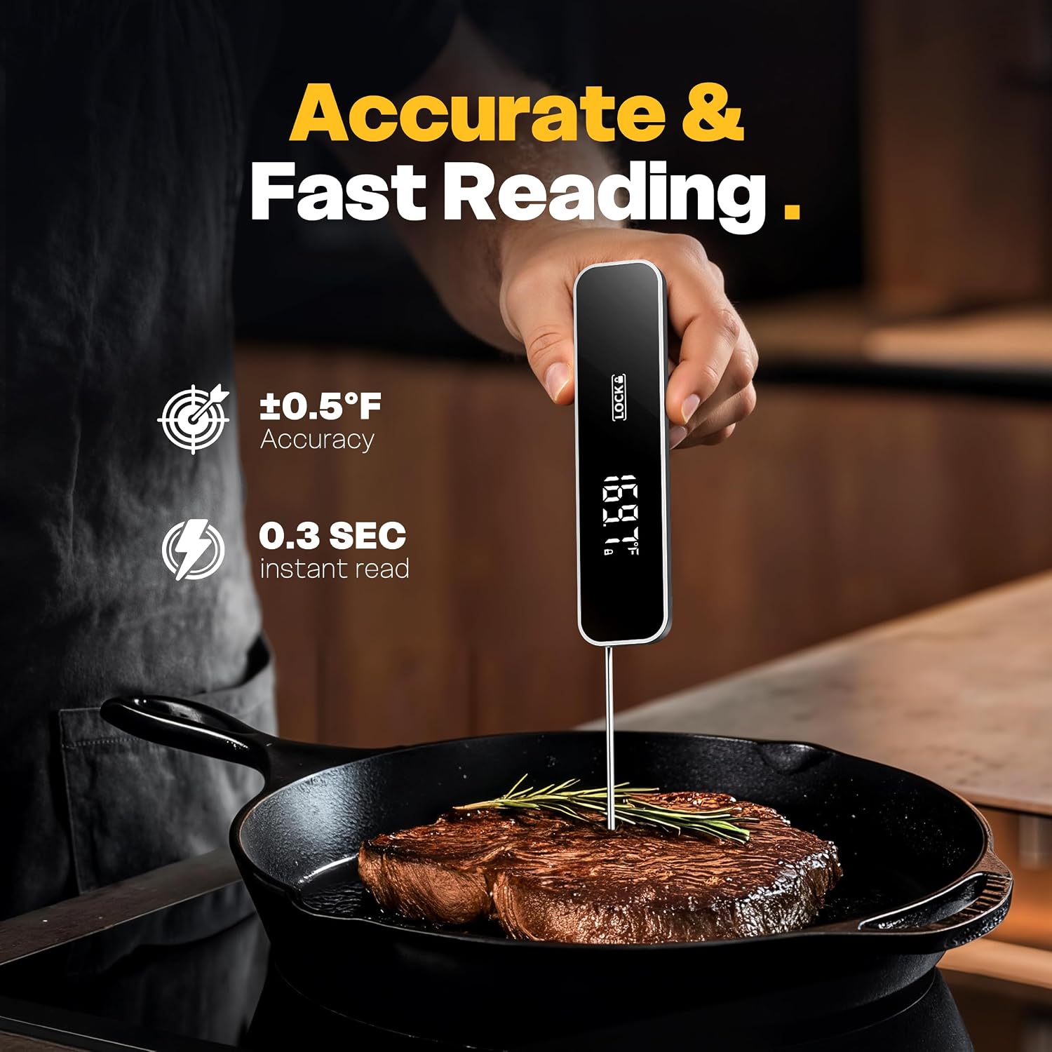 0.3 Sec Instant Read Meat Thermometer Digital for Grilling, Grey