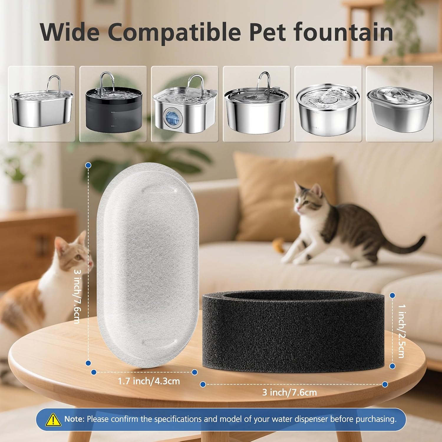 16 Pack Cat Water Fountain Filters for Stainless Steel Pet Water Dispenser