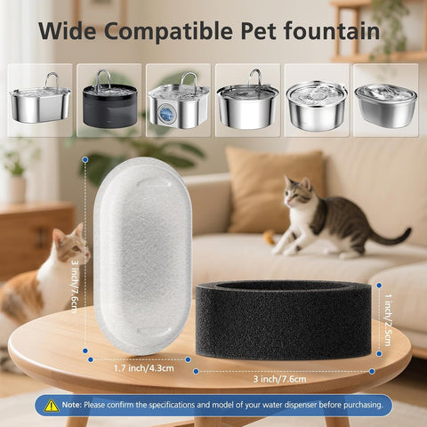 16 Pack Cat Water Fountain Filters for Stainless Steel Pet Water Dispenser
