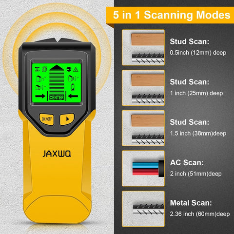 Stud Finder Wall Scanner - 5 in 1 Stud Finder Tool w/Smart Chip and HD LCD Display, Stud Detector Beam Finders for the Center and Edge of Wood AC Wire Metal Studs Joist Pipe (‎Banana)
