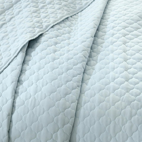 HORIMOTE HOME Quilt Twin Size Aqua Blue, Lightweight Quilt for Summer Ultra-Soft Microfiber Modern Style Quilted Clouds Pattern Bedspread Quit Set 2 Pieces (1 Quilt and 1 Pillow Sham)