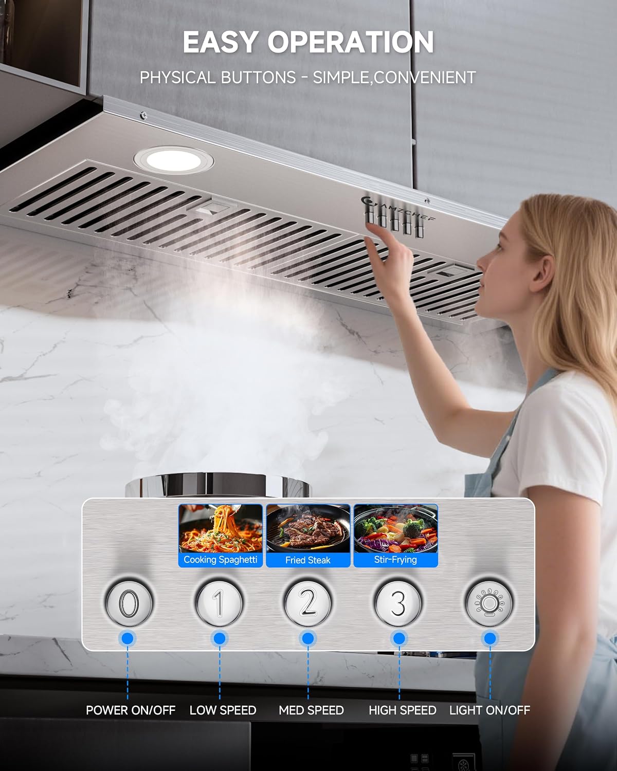 AMZCHEF 30 Inch Range Hood Insert 1000 CFM Built-in Kitchen Vent Hood Stainless Steel Ducted/Ductless Convertible Exhaust Hood with Button Control, LED Lights for Kitchen Ventilation