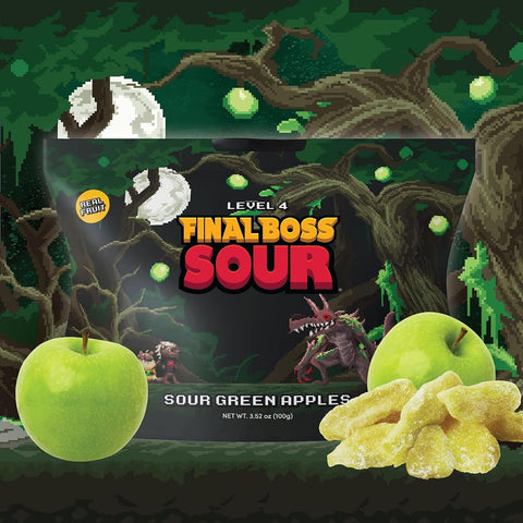Final Boss Sour Fruit Candy, Green Apple, Level 4, 4 Pack