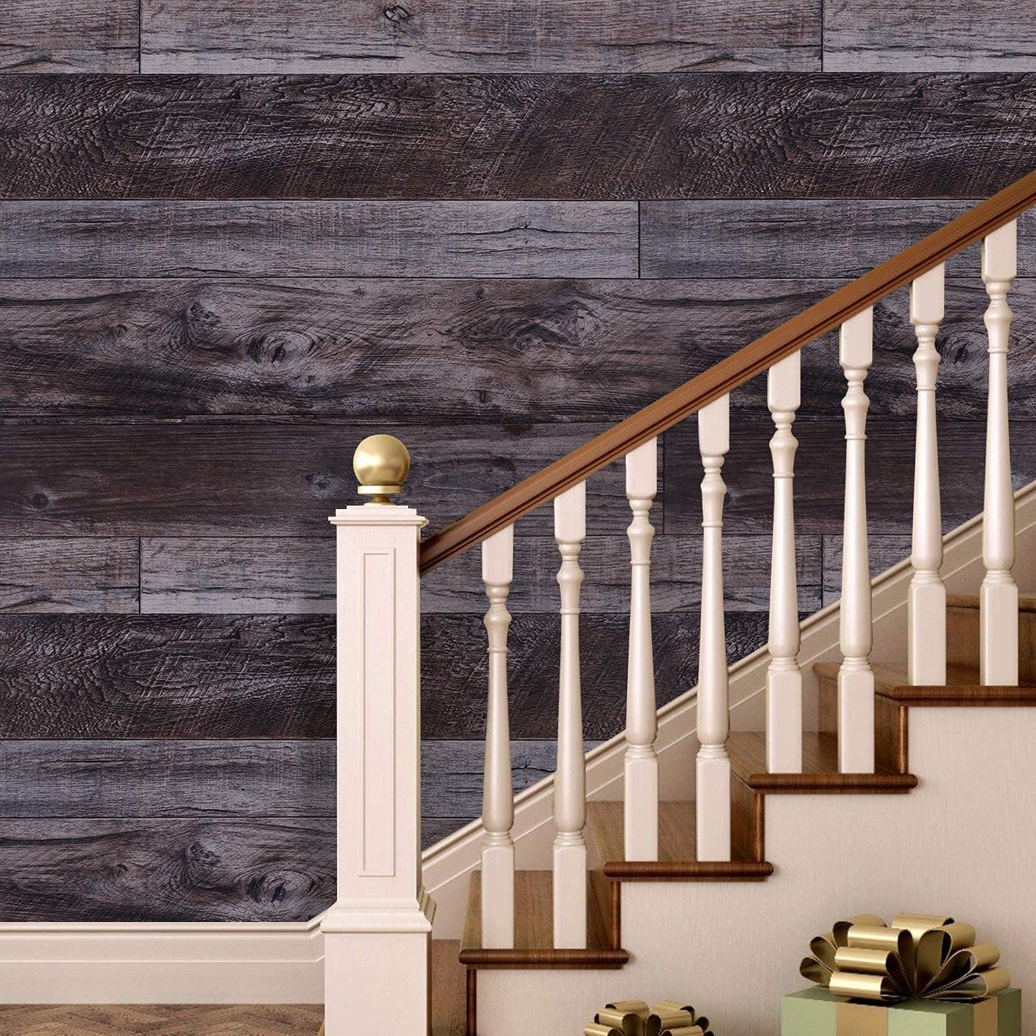 WENMER 17.71" x 590" Grey Wood Peel and Stick Shiplap Self Adhesive Wallpaper - Plank Wallpaper for Countertop, Cabinet, Shelf, Drawer, Wall, Door