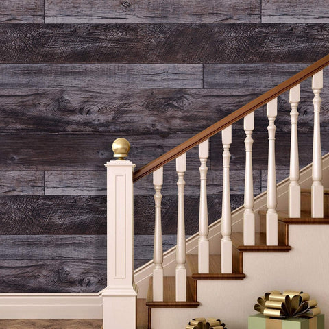 WENMER 17.71" x 590" Grey Wood Peel and Stick Shiplap Self Adhesive Wallpaper - Plank Wallpaper for Countertop, Cabinet, Shelf, Drawer, Wall, Door
