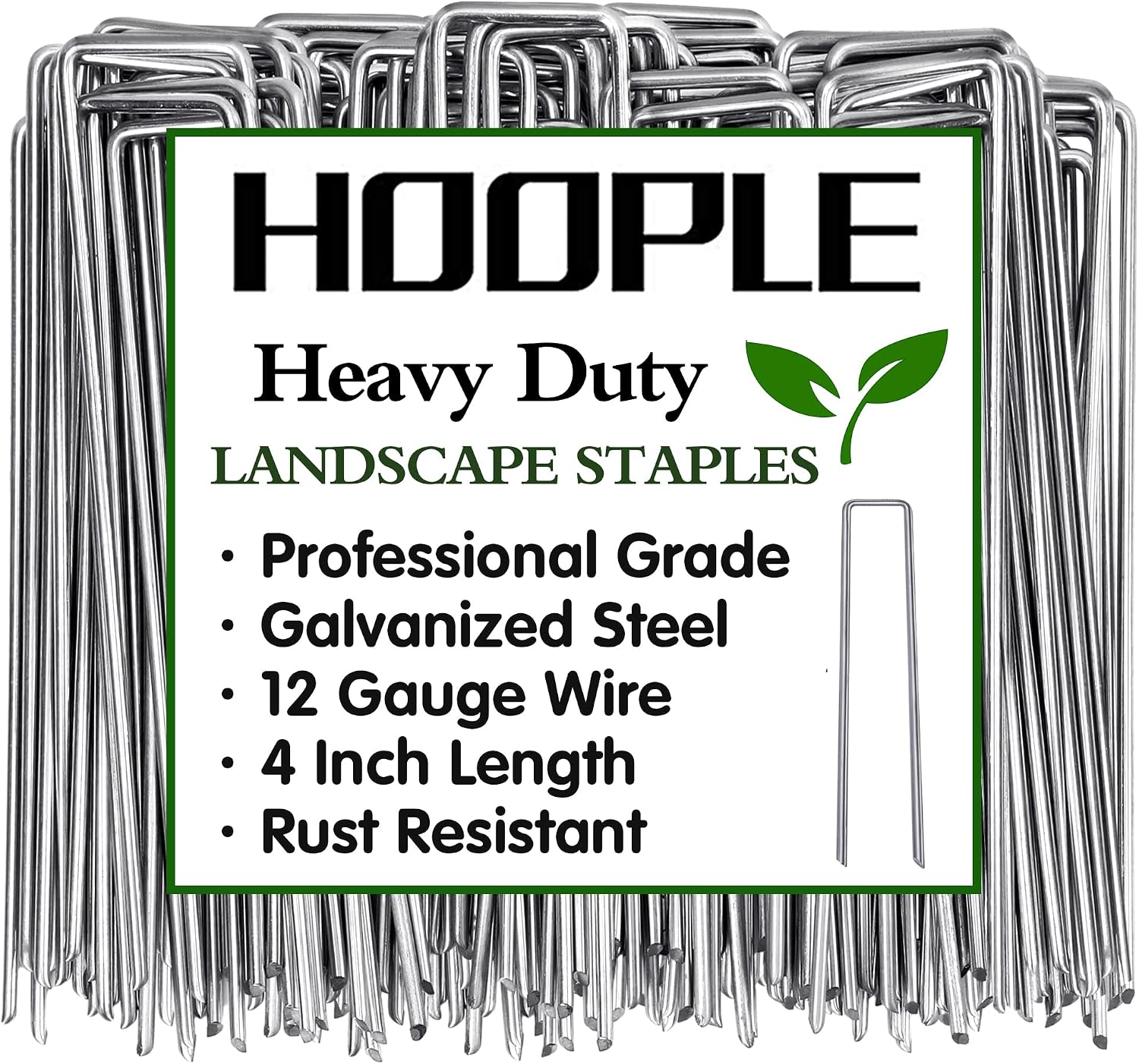 HOOPLE 4 Inch 100 Pack Galvanized Landscape Staples 12 Gauge Garden Stakes Landscaping Fabric Pins Anti-Rust Yard Stakes for Decoration Weed Barrier, Irrigation Tubing, Lawn Fabric & Greenhouse