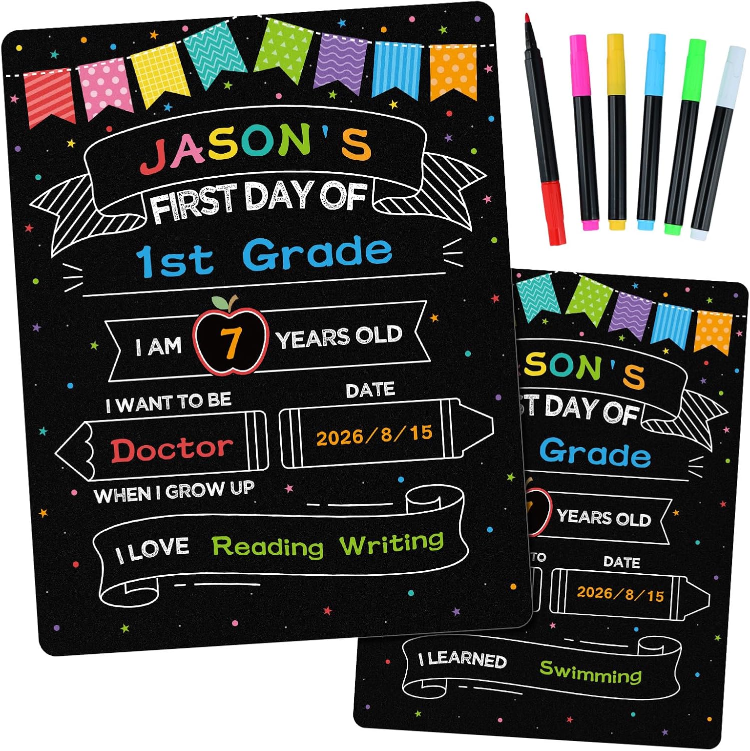 First and Last Day of School Sign with 6 Colorful Liquid Chalk Markers